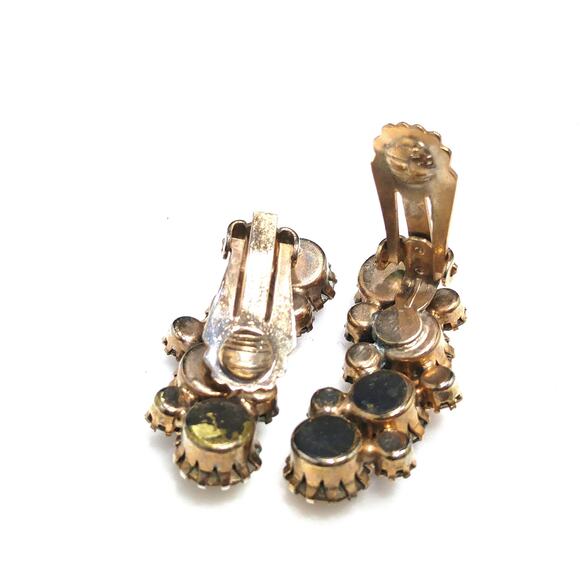 Karu Arke Rhinestones Clip Earrings, Topaz AB Austrian Crystals, 1950s - Picture 10 of 10